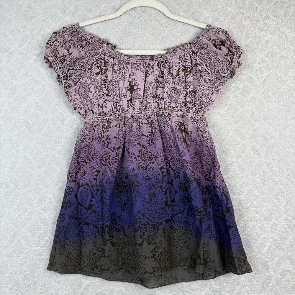 Y2K Max Studio Silk Blend Babydoll Top Medium Paisley Fairycore Boho Milkmaid